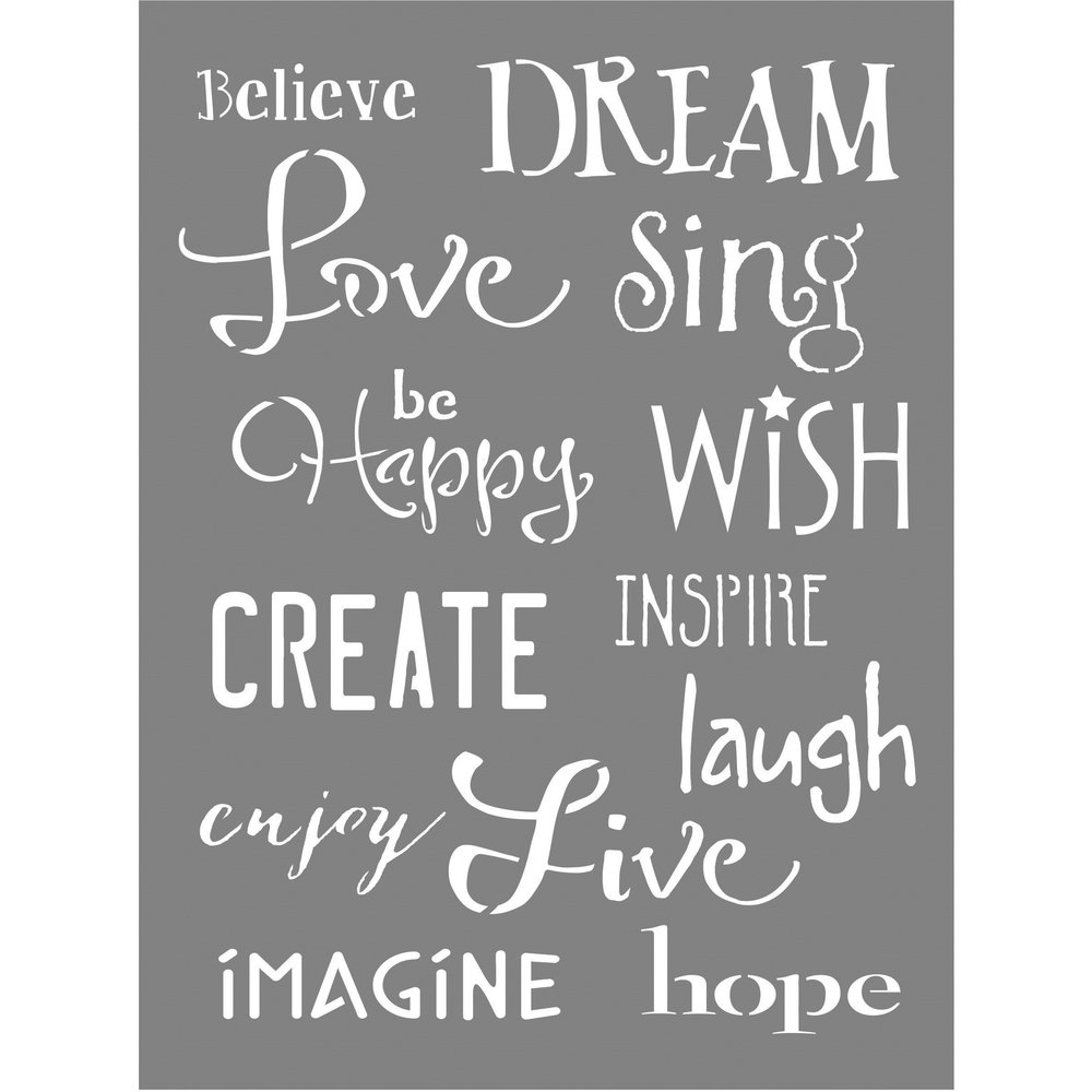 Rayher Stencil for Crafting and Card Making with Inspiring Words, Reusable Template with various Phrases, 15.25x20.32cm, grey, 38975000