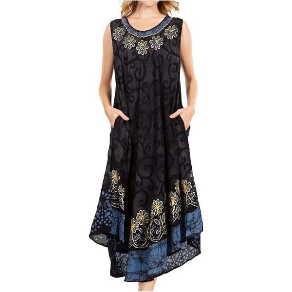 Sakkas A900 Batik Flower Caftan Tank Dress/Cover Up - Avocado - One Size At Women's Clothing Store