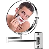 BTremary 8" Wall Mounted Magnifying Mirror 1X/7X Double-Sided for Details Make Up, 360° Swivel Wall Mount Bathroom Shaving Mi
