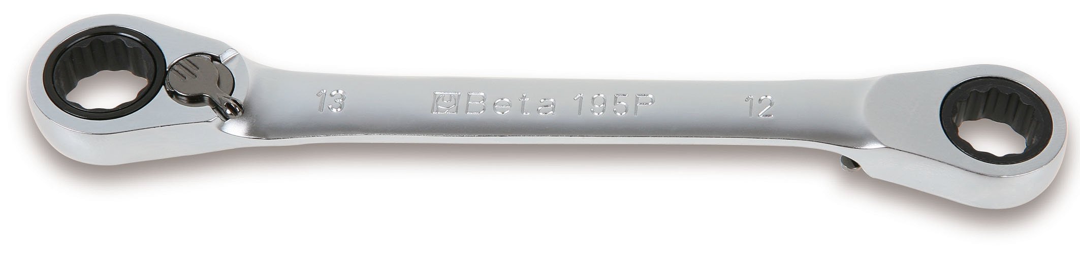 Beta 1950213 Model 195P 12X13 Reversible Ratchet Double-Ended Offset Bi-Hex Ring Spanner, 12mm x 13mm