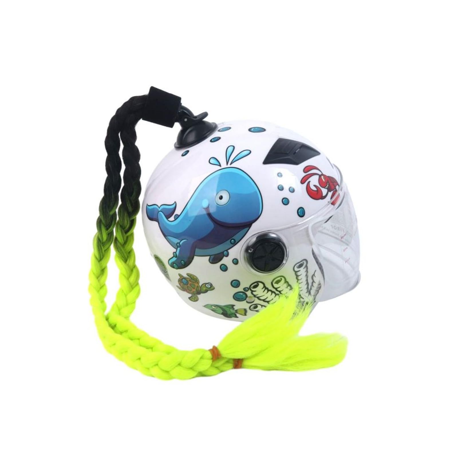 Helmet Ponytail Dual Pigtails Twist Braids Hair with Sucker Bow for Motorcycle Bike Motorbike Motocross Off Road Bicycle Cycling Bikers Riders Skateboarding Scooter Costume Cosplay (Black Fluorescent)