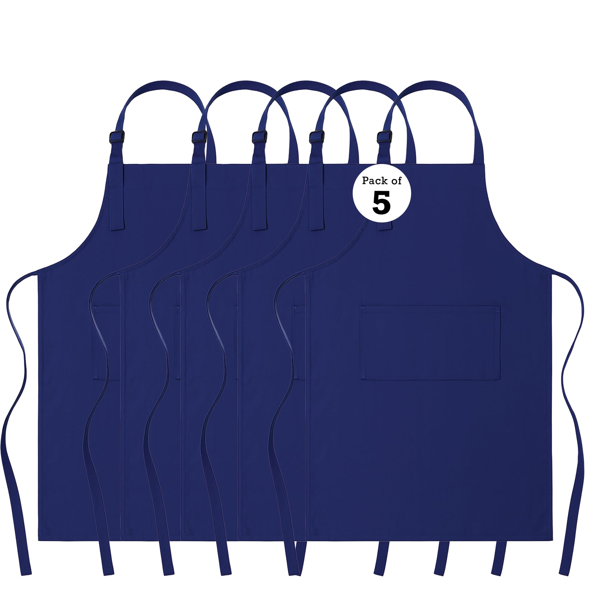RAJRANG Cotton Chef Apron with 3 Pockets | Unisex Blue Full Length Cooking Aprons for Men & Women | Durable Kitchen, BBQ, Gardening and Work Use | Machine Washable Pack of 5 — image 1