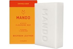 Mando Acidified Cleansing Bar - 24-Hour Odor Control - Removes Odor Better than Soap - Moisturizing Formula - SLS Free, Paraben Free - Safe For Sensitive Skin - Bourbon Leather