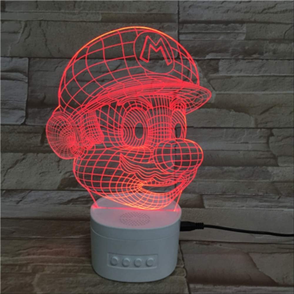 Illusion Lamp, 3D Night Light, 5 Color Gradient Led, Bluetooth Speaker White Base Mario Table Lamp