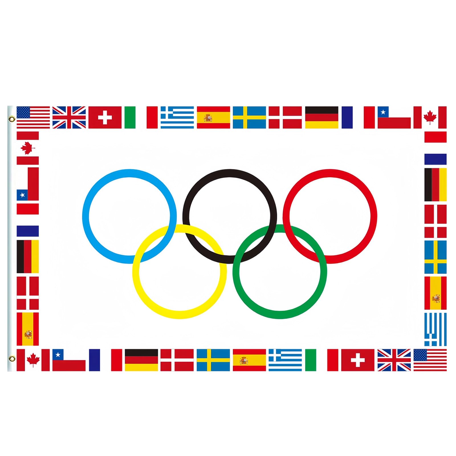 Large Oly Flag 5ftx3ft,Oly Decorations Banner,Big Oly Flag for OlyDecorations,Five Ring Flags for OlyGames Themed Party Decoration 2024,OlyRings Games Countries Sports Games