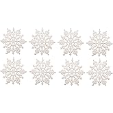 Mini 3inch Plastic , tiny 24pcs Sparkling White Iridescent Glitter Snowflake Ornaments on String Hanger for Decorating, Crafting,wedding and Embellishing(3inch, white)