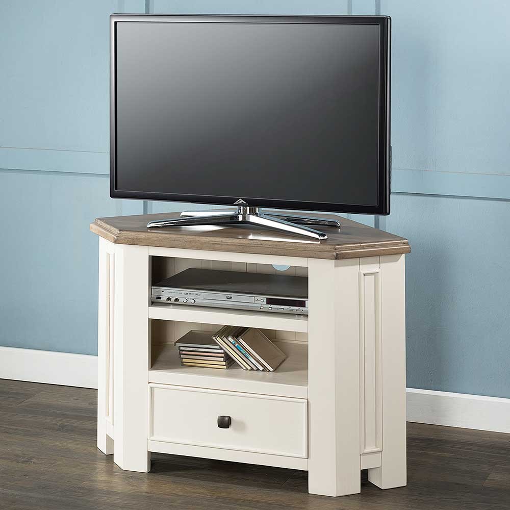 Portland Pine Corner TV Unit Painted Antique White Sundried Ash Finish