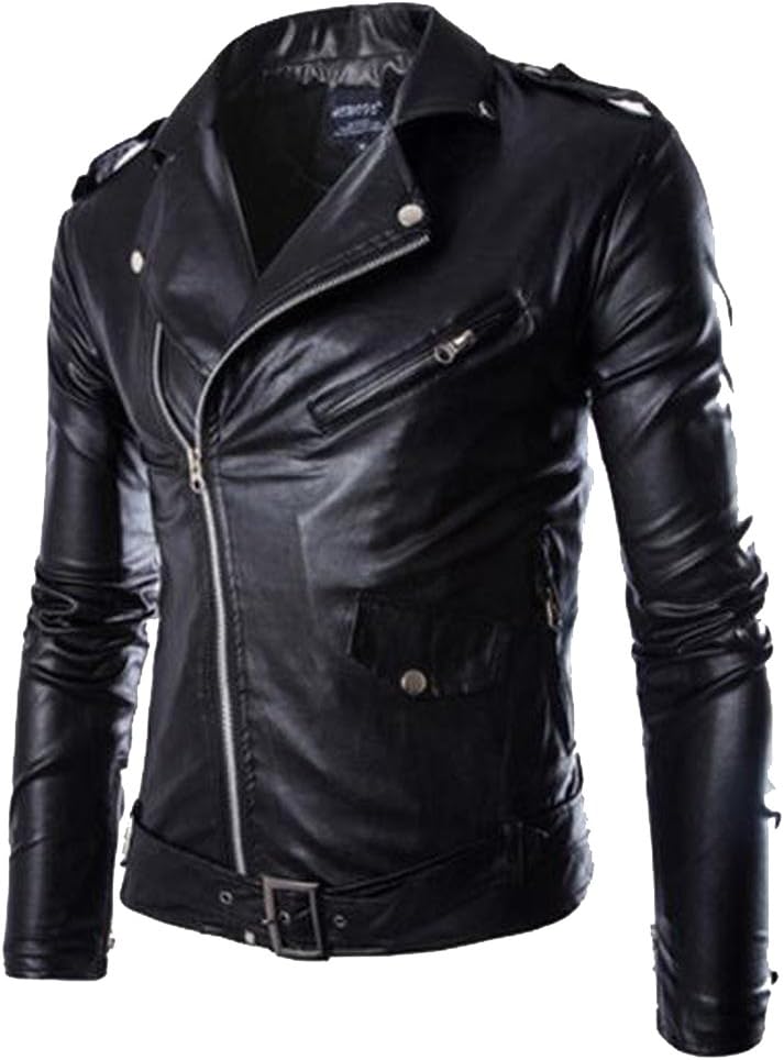 xiaokong Men's Fashion Plus Size Zipper Faux Leather Coat Jacket