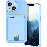 Petocase for iPhone 14 Case/iPhone 13 Wallet Case,Card Holder Slot Ultra Bling Slim Clear Flexible TPU Soft Silicone Protective Phone Case Cover for Apple iPhone 13/14 Light Blue