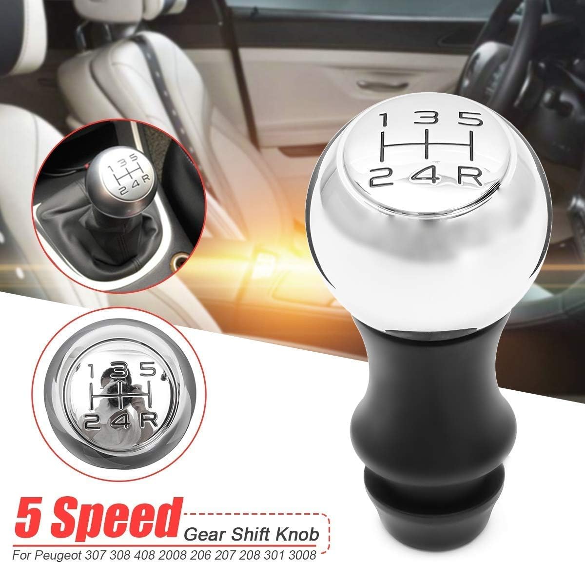 5 Speed Gear Stick Shift Knob Aluminum Alloy Sports Lever Handball for 106 206 207 307 308 406 408 Shift Knob (Knob) - Image 5