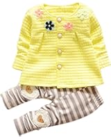 HEOXIN Baby Mädchen Set 3-teilig - Langarm Blumen Top + Cordrock + Stirnband