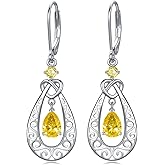 Teardrop Birthstone Dangle Drop Earrings Sterling Silver Infinity Filigree Leverback Earrings, Infinity Love Birthday Anniversary Jewelry Gifts for Her Women Mom Wife