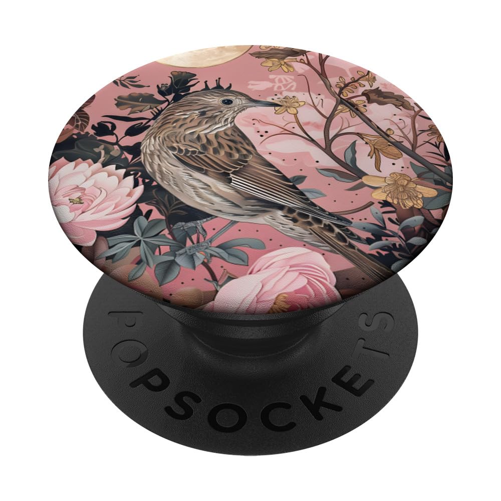Hermit Thrush Pink Floral Cute Moon Women PopSockets Swappable PopGrip