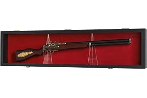 Single Rifle Gun Shotgun Display Case Wall Rack Cabinet w/UV Protection, Lock, GN18(RED) (Black)