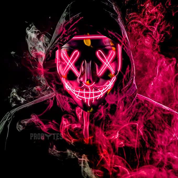 Scary Glow Mask - Purge Anarchy, Anonymous, Horror, Hostel, Saw, Halloween, Cosplay, Rave Party, Masquerade, Festival, Carnival, 3 Modes NEON LED Light Up, One Size, Scare, Dare, HDPE, Colour Choice