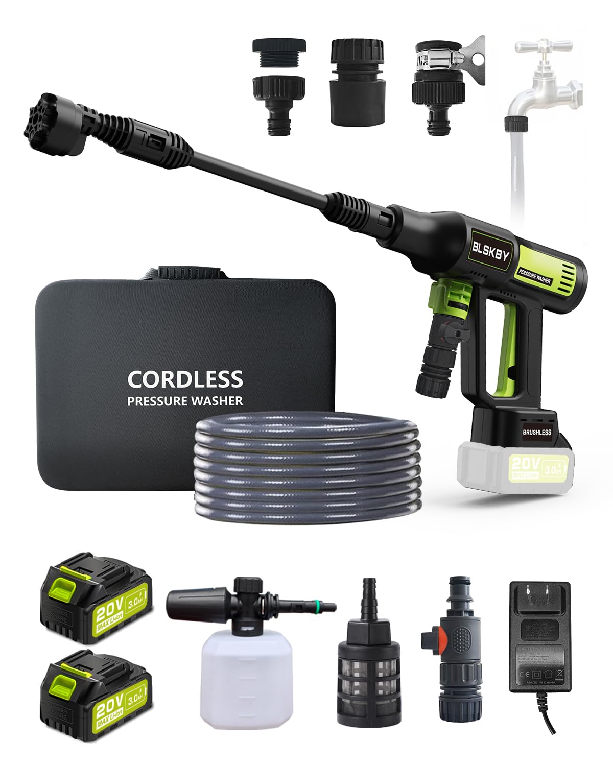 Photo 1 of Portable Cordless Pressure Washer 2 Batteries - 1200PSI Brushless Cordless Power Washer with 6-in-1 Nozzle, Adjustable Foam Cannon LCD Touch Screen for Car Garden