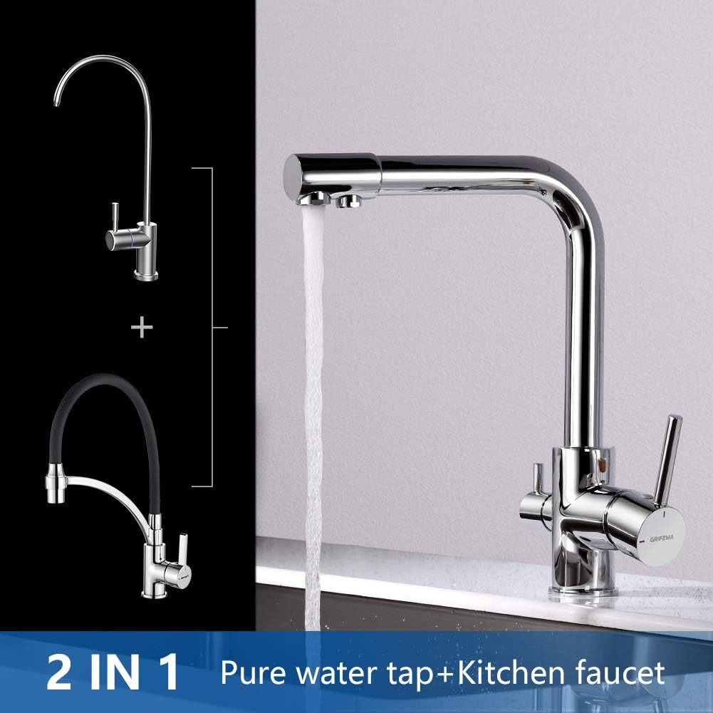 GRIFEMA GRIFERÍA DE COCINA-G4003 3 in1 Kitchen Mixer Tap with Drinking Filtered Water Outlet, Dual Lever Water Sink Tap - Image 4
