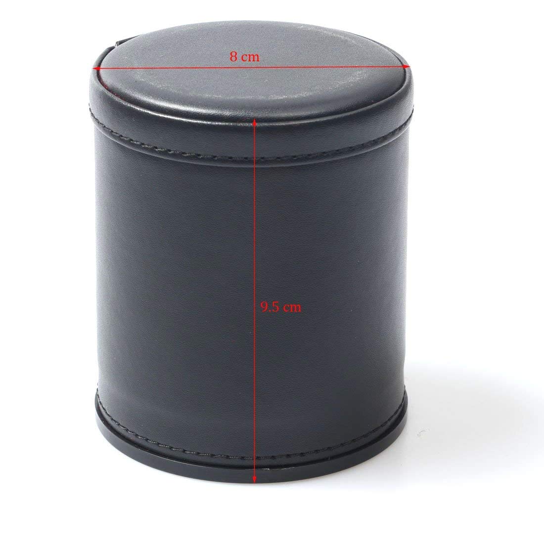 Felt Lined PU Leather Dice Cup Set with 6 Dot Dices (Black, Pack of 1)