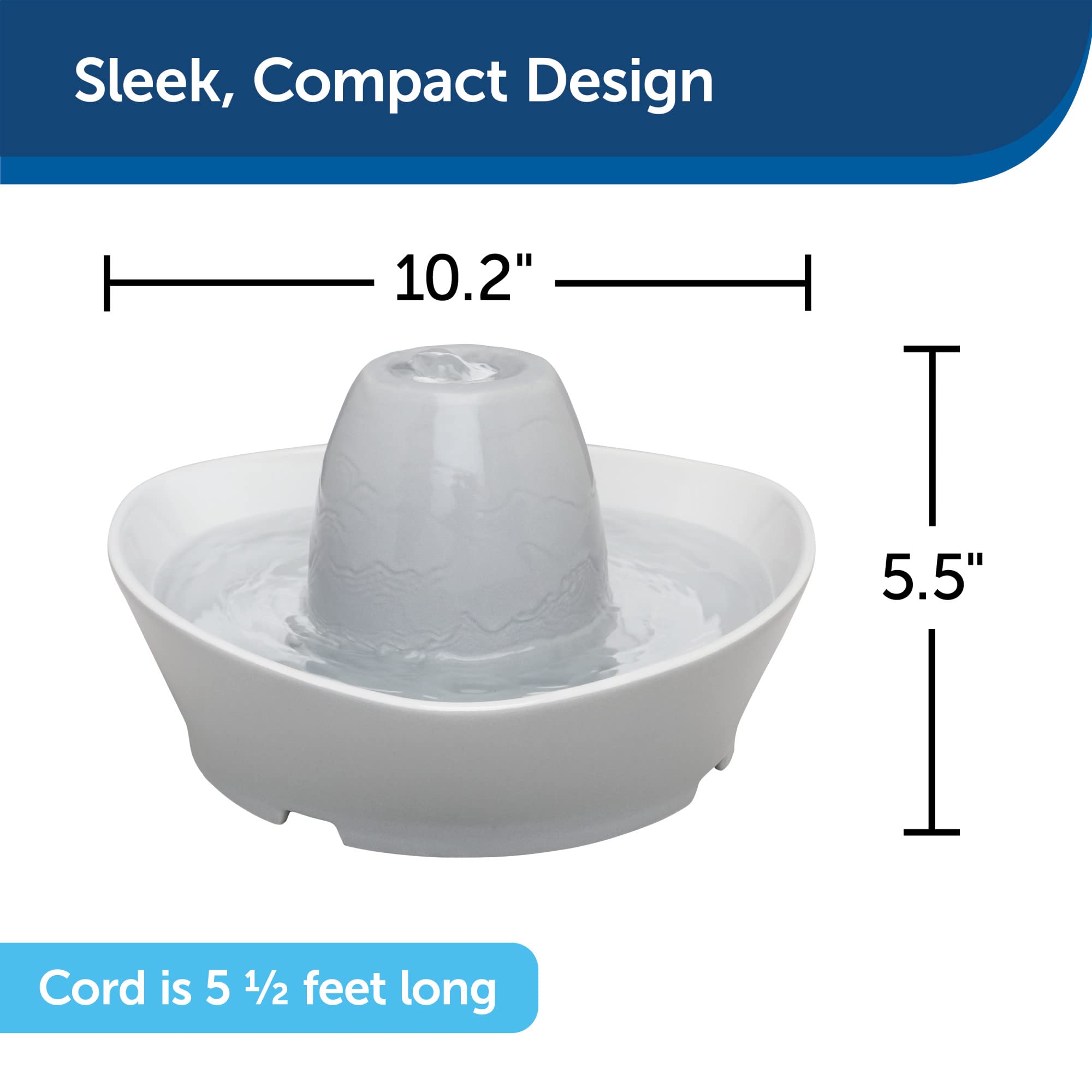 PetSafe Ceramic Pet Fountain – for Cats and Small Dogs – 60 Oz Water Capacity – Whisper-Quiet Water Flow – Great for Shy or Timid Pets – Fresh, Filtered Water