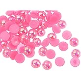 HARFINGTON 300pcs Flatback Pearls 8mm ABS Plastic Half Round Dome Imitation Pearls Craft Beads for DIY Craft Shoes Decorations Clothes Wedding Christmas Photo Frames, Pink