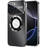 MAKAVO Magnetic for iPhone 16 Pro Max Case, Compatible with MagSafe, Built-in Camera Lens Protector, Logo View, Military Grade Drop Protection Phone Cover, Black