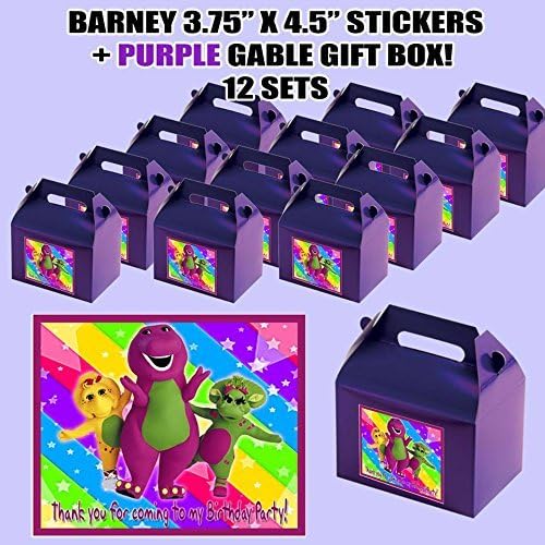 Barney Baby Bop Dinosaur Party Favor Boxes with Thank you Decals Stickers Loots Purple Birthday Shower 12 PIECES GREAT SELLER