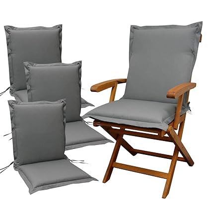 Indoba 4 x Sitzauflage Niederlehner Premium Polsterauflage Grau