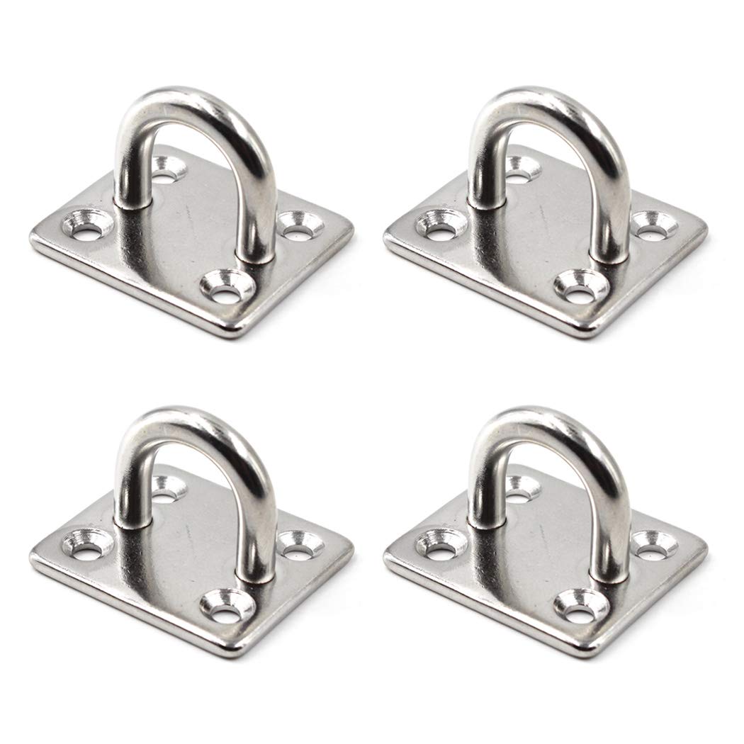 SeeRaphee Square Ceiling Wall Mount Hook Heavy Duty Pad Eyes 1/4" 6mm 304 Stainless Steel Great for Yoga Swings Hammocks/Boat Rigging/Marine Deck Hardware/Suspension Training Straps