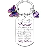 Ibiwe Friendship Keychain for Women Friends Bestfriend Birthday Gifts Funny Keychain Bestie Gift Small Mothers Day for Friends Purple Butterfly