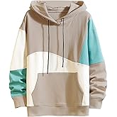 Covisoty Contrast Color Pullover Hoodie Mens Casual Long Sleeve Patchwork Hooded Sweatshirt Men
