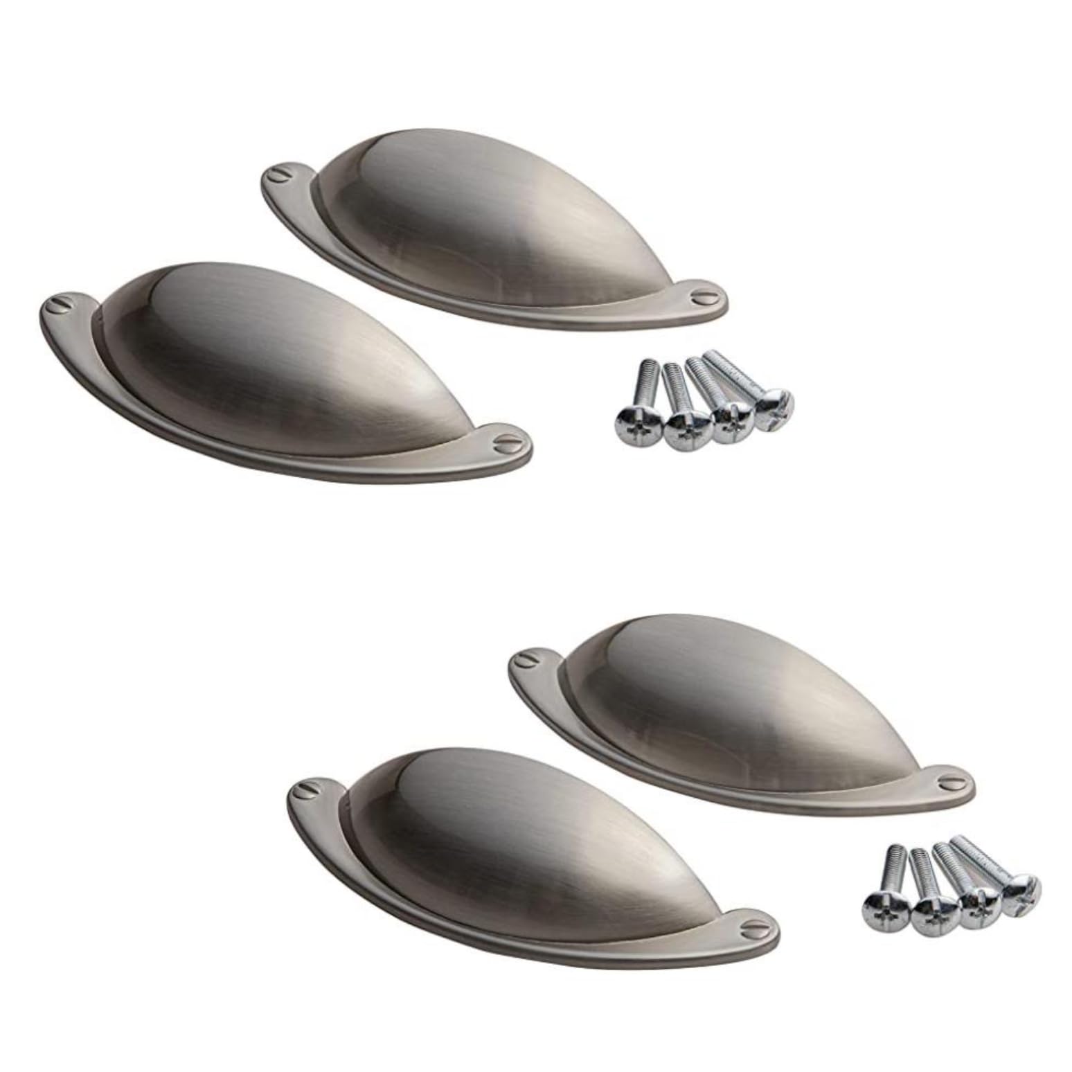 HARMAC HOUSE Cabinet Cup Handles 4 Pack Brushed Nickel Shaker Cupboard Drawer Pull Cup Handles 64mm Screw Spacing Kitchen Cupboard Bedroom Dresser Bathroom Wardrobe Pull Handles (4)
