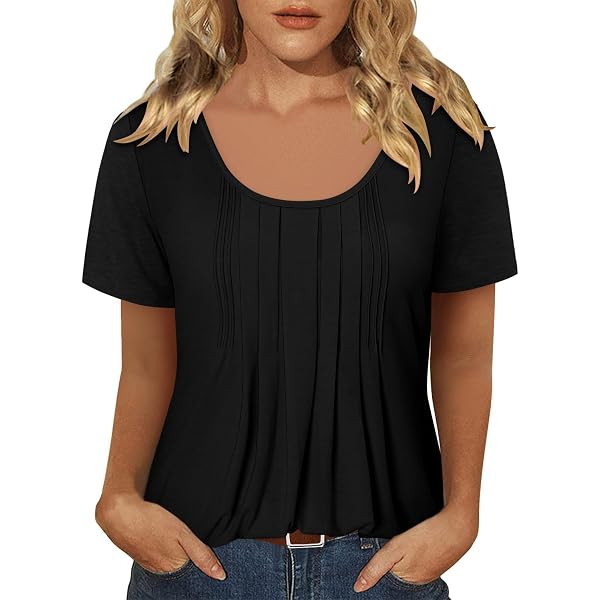 HAHIYOR Women's Pleated Scoop Neck Tee - Soft Summer T-Shirt For Casual Or Dressy Outfits - View #9