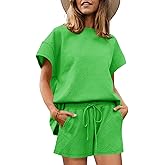 Imily Bela Womens Loungewear Set Short Sleeve Tops and Shorts 2 Piece Outfits Plus Size Oversized Pajama Set with Pockets