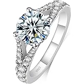 Moissanite Engagement Rings for Women,Round Cut VVS1 D Color Moissanite Ring,Sterling Silver Plated 18K White Gold Wedding Band Ring for Women