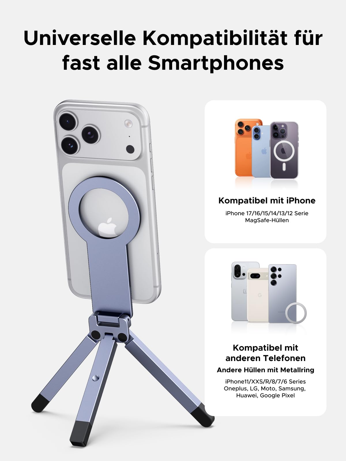 UGREEN Magnetisches Handy Stativ, Aluminium Magsafe Stativ, Enthält eine 1/4"-20-Schraube, Multifunktionaler Tragbarer Selfie-Stick Kompatibel mit iPhone 17 16 15 14 13 12 Sumsung und Magsafe Hülle 9
