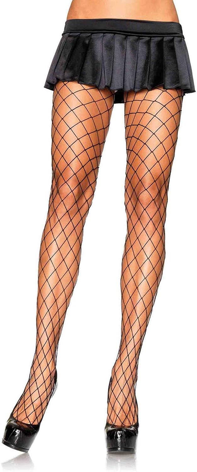 Spandex Diamond Fishnet Tights, Black 