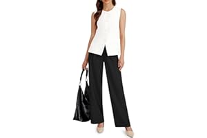 Casly Lamiit Women's 2 Piece Blazer Outfits Sleeveless Crewneck Vest Wide Leg Pantsuit 2025 Dressy Casual Work Sets