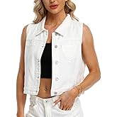 WUDODO Womens Denim Jean Vest Classic Cropped Distressed Spread Collar Sleeveless Jean Jacket