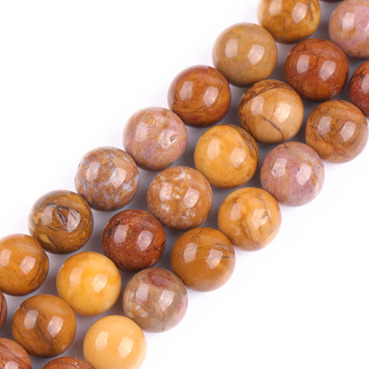 GEM-Inside Natural 8mm Yellow Petrified Silicified Wood Jasper Round Gemstone Semi Precious Loose Beads for Jewellery Making 15''