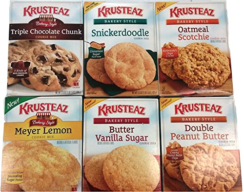 KRUSTEAZ Cookie Mix Variety Pack - Bundle of 6 Different Flavors - Triple Chocolate, Snickerdoodle, Peanut Butter, Meyer Lemon, Butter Vanilla, Oatmeal. Gift Set