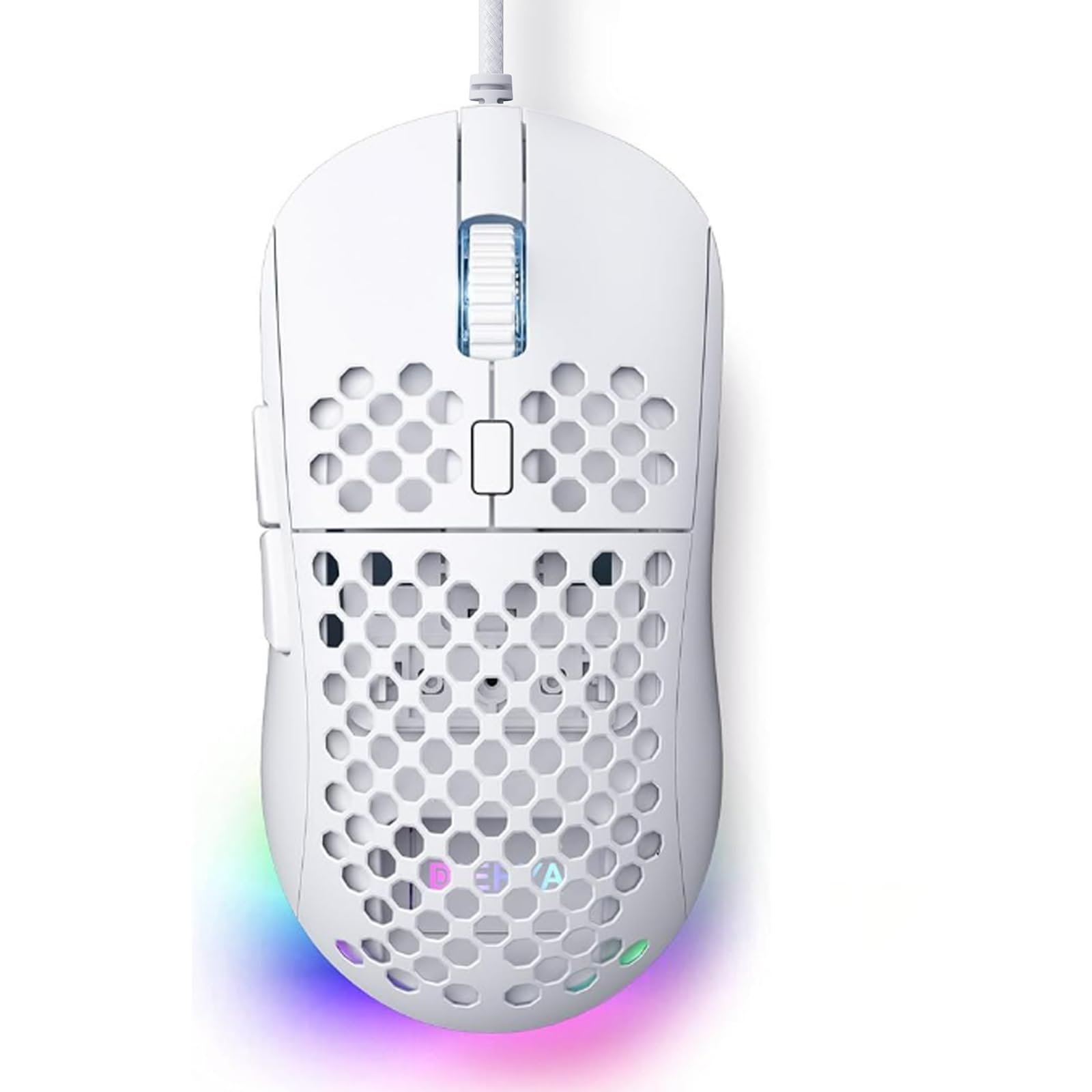 DIERYA M1SE Wired Gaming Mouse with Honeycomb Shell, 12800DPI Optical Sensor, 6 Programmable Macros, Software Support for Custom Key Config, and RGB Settings for Windows 7/8/10/XP, Vista, Linux-White