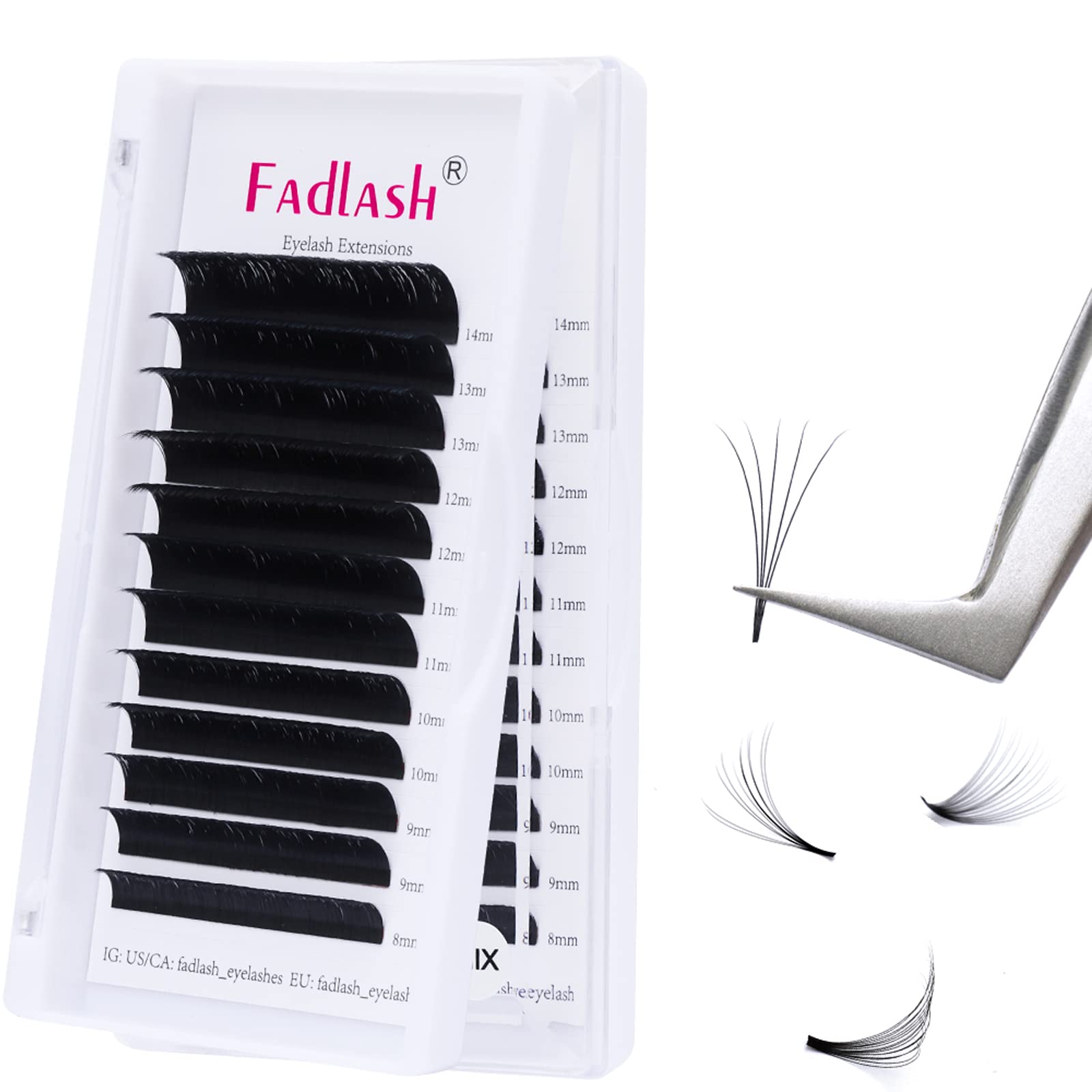 Fadlash Easy Fan Lashes D Curl 0.03 8-14mm Mixed Length Russian Lashes Natural Look Self Fanning Eye Lashes Automatic Blooming Russian Eyelashes Extensions(0.03-D-814)
