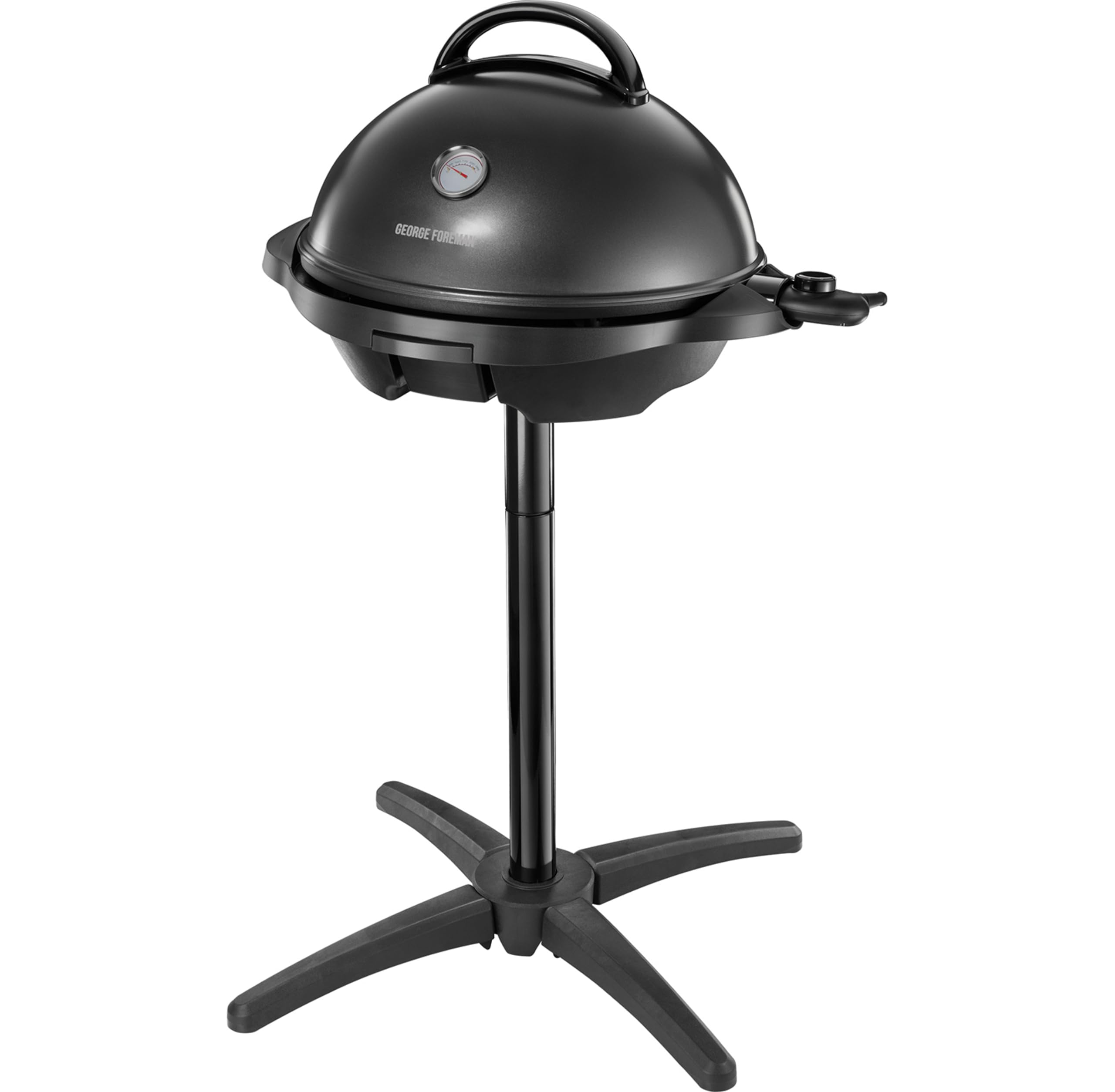 George Foreman Indoor Outdoor BBQ Electric Grill [1500cm2 cooking surface, Variable temperature control & viewing gauge, Use with or without stand, Easy clean removable plate, Drip tray] Black 22460