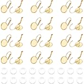 UNICRAFTALE About 40 Sets Stainless Steel Leverback Earring Bezel Tray Hook Earring Cabochon Settings Leverback Hoop Earrings with Flat Round Blank Earring Cabochons for DIY Earring Making Tray 12mm
