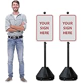 Rugged Blue 60” Grip N Tip Portable Sign Holder with Wheels, Customizable Sign Display Stand, Metal Holder for Street Signs, Outdoor Signs for Businesses, Office Sign or Yard Sign, Black (2)