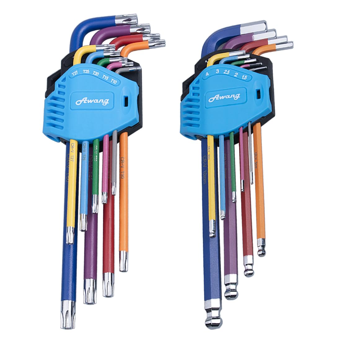 Awang Hex Key Set 18PCS Metric Hex Keys,Torx and Ball End, Cr-V Long Arm Hexagon Key with Box Small and Compact — image 1