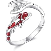 HBLICY Koi Fish/Highland Cow/Raccoon Ring Sterling Silver Adjustable Open Ring Jewelry Gifts for Women