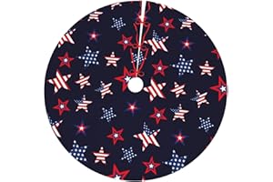 DORKEIXIA American Flag Red and White Stars Blue Stars Patriotic 36 Inch Christmas Tree Skirt Round Winter Snow Suitable for Christmas Xmas Halloween Holiday Party Decor Decoration