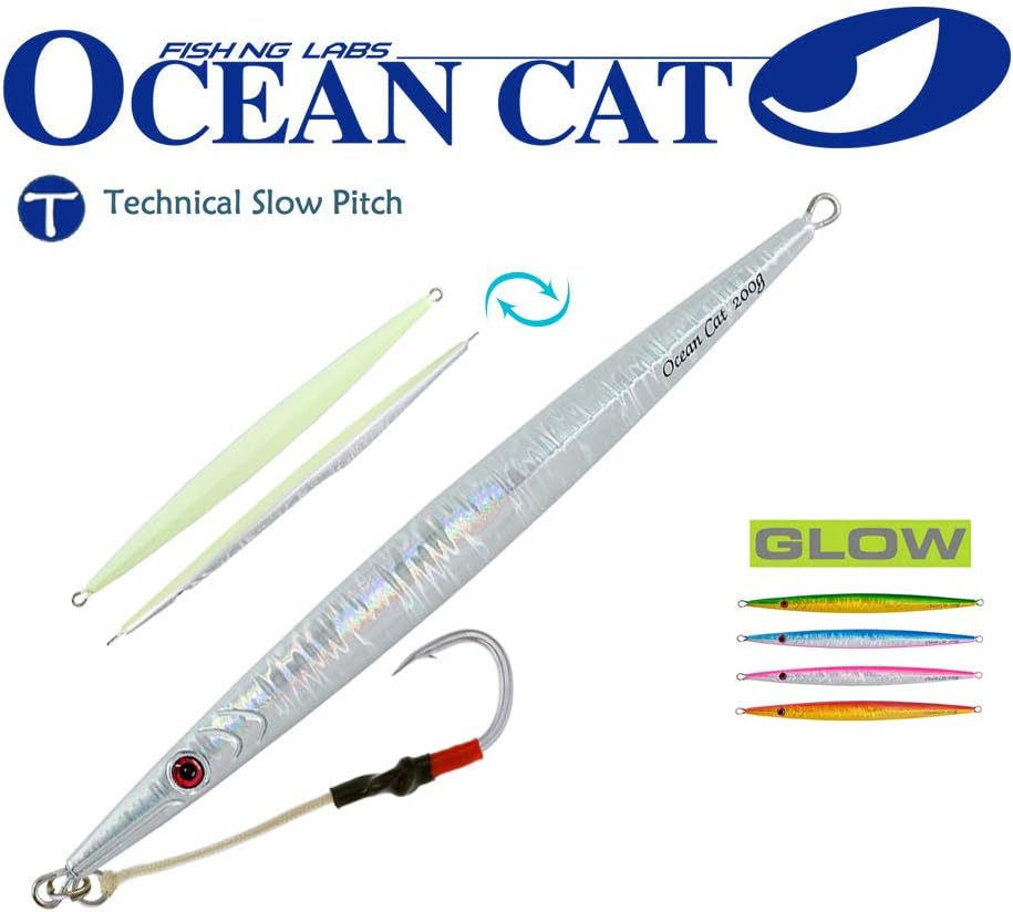 OceanCat Deep Water Fast Slow Metal Lead Jig Jigging Fishing Lures 5 Colors Back Glow 160g/200g/250g/300g