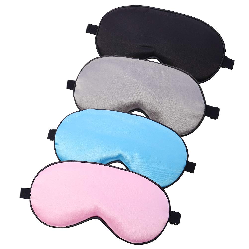 hellomagic 4Pcs Silk Sleep Eye Masks Soft Eye Cover Eyemask with Elastic Strap for Full Night's Sleep, Travel and Nap
